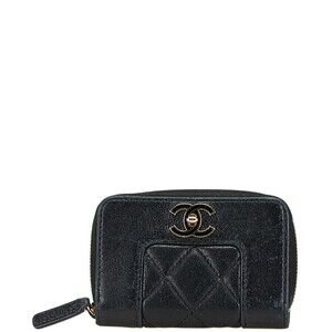 CHANEL Black Lambskin Leather Logo Wallet